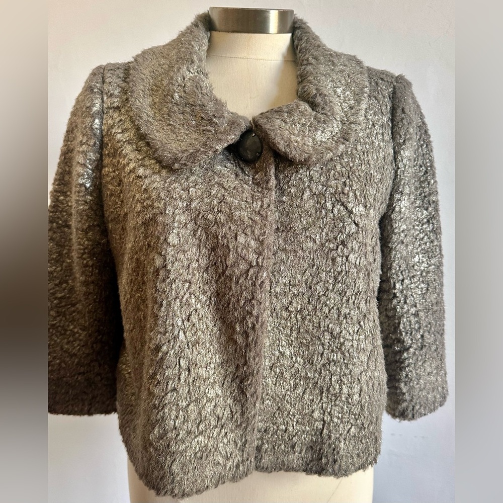 kate spade Honey Silver Wedding Belle Faux Fur Chubbie Evening Jacket size M